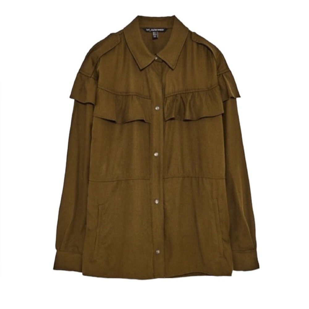H&M TRF Khaki Ruffle Utility Jacket - Picture 4 of 15